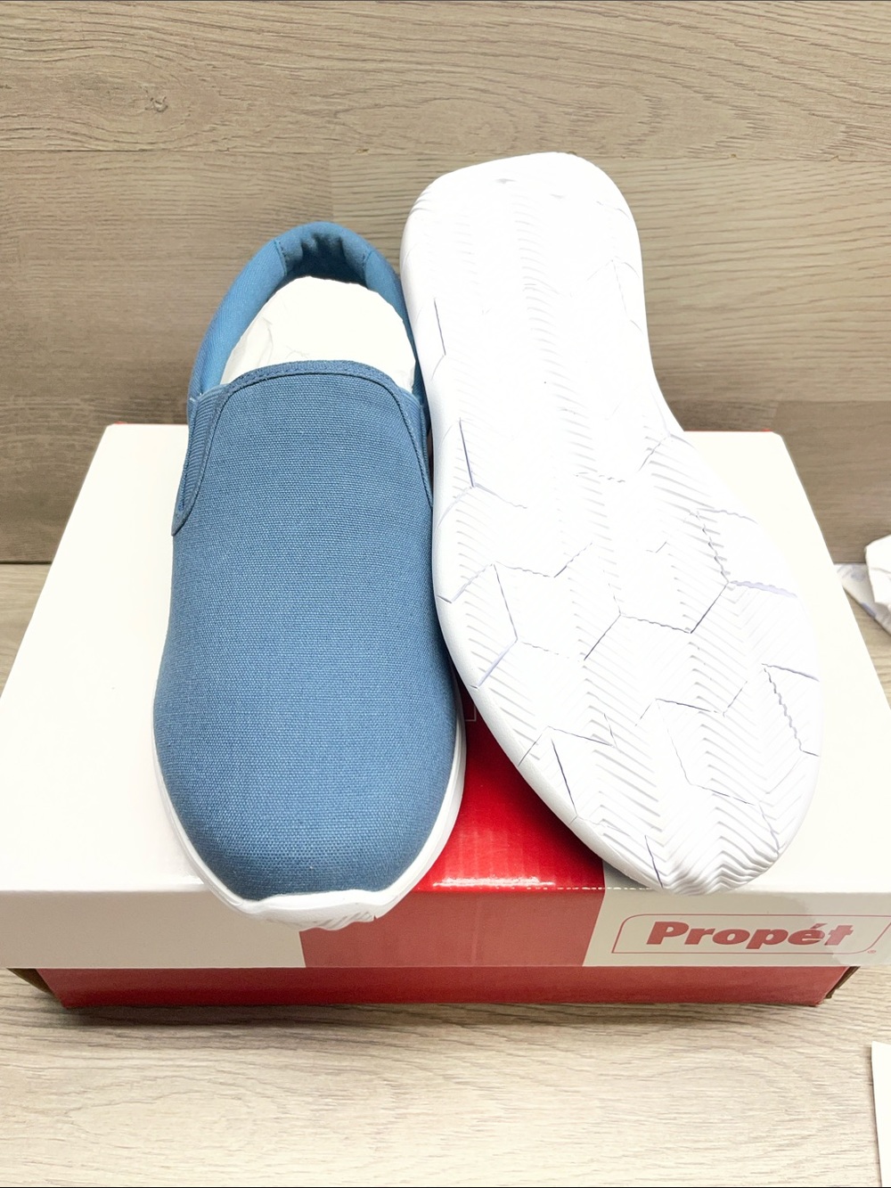Propet Women's Slip-On Sneakers Blue and White Canvas #315